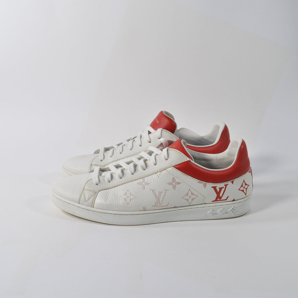 LOUIS VUITTON Calfskin Luxembourg Sneakers 10 White Red Blue 559711